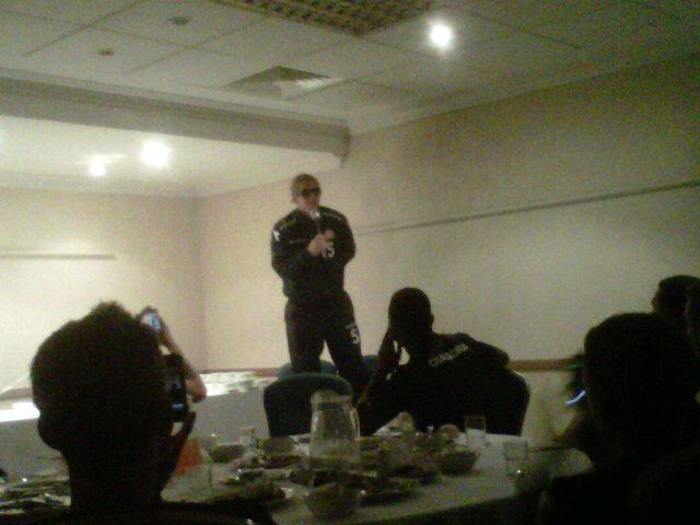 Dean in Gallagher mode while singing his initiation song at Walsall.