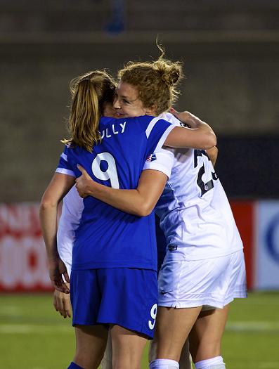 Heather O'Reilly (left) and Jordan embrace after Boston Breakers vs. Washington Spirit in June. Photo: Ashley J. Palmer