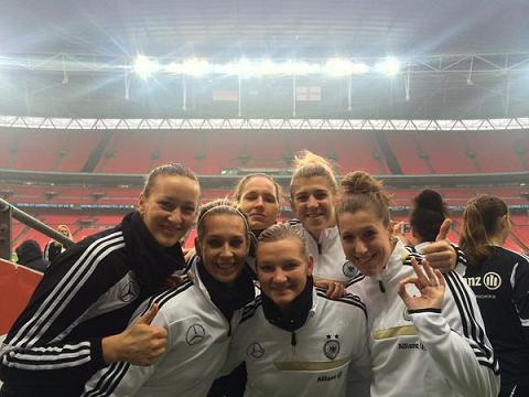 Some of the Germany players take in their Wembley surroundings in November. Photo: @Lena0803Lena