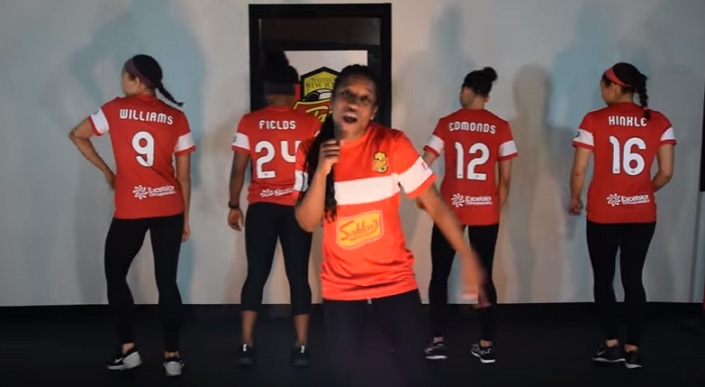 The Flashy 5: Kristen and her Western New York teammates in lip sync battle mode, led by Jasmyne 'MJ' Spencer.
