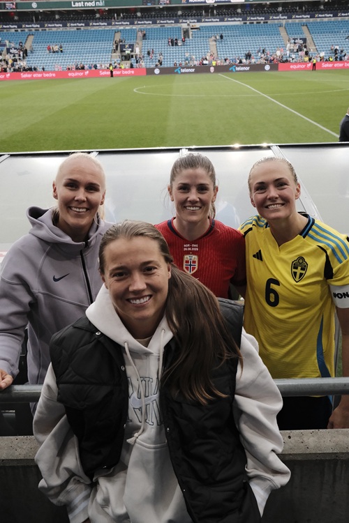 Maria Thorisdottir, Maren Mjelde, Magdalena Eriksson and Fran Kirby pictured after Norway v Sweden in June 2025.